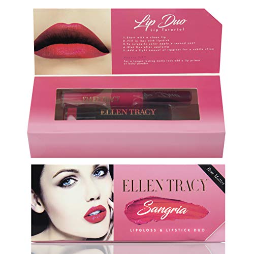 Ellen Tracy Matte Lipgloss and Lipstick Set, Lip Gloss and Lip Stick Set, Lipgloss Set for Women and Girls, Matte Lipstick - Sangria