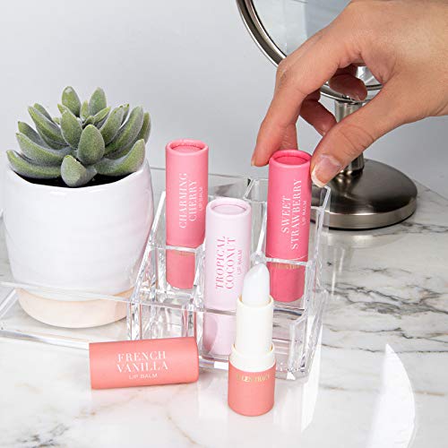 Ellen Tracy 4 Pack Lip Balm Set- Moisturizing Lip Balm in Sweet Strawberry, French Vanilla, Tropical Coconut, and Charming Cherry