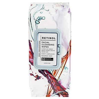 Body Prescriptions Single Pack (50 Count Each) Retinol Facial Cleansing and Gentle Make Up Remover Wipes Flip Top Pack
