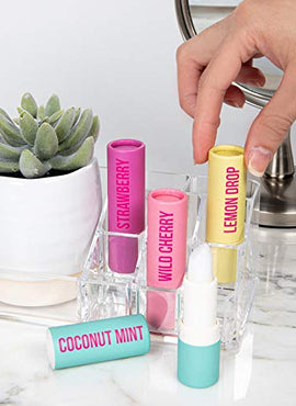 Nicole Miller 4 Pack Lip Balm Set- Moisturizing Lip Balm in Coconut Mint, Lemon Drop, Wild Cherry, Strawberry