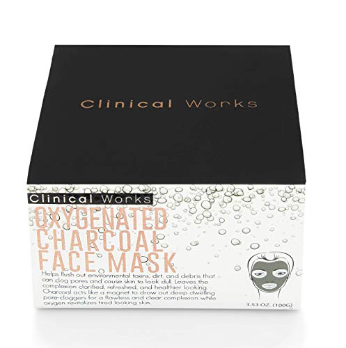 Clinical Works Oxygenated Charcoal Face Mask, Removes Dirt, Debris, Oils, Impurities and Blackheads, Fights Acne, Detoxifies, Unclogs and Purifies Skin, For all Skin Types, 3.53 Oz