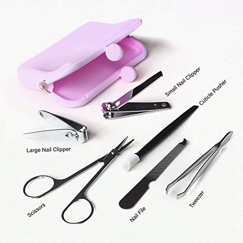 Beauty Concepts Manicure Set, 6 Piece Travel Manicure Set in Rubber Clutch, Manicure and Pedicure Tool Set with 2 Nail Clippers, Nail Scissors, Nail Filer, Tweezer and Cuticle Pusher (Baby Pink)