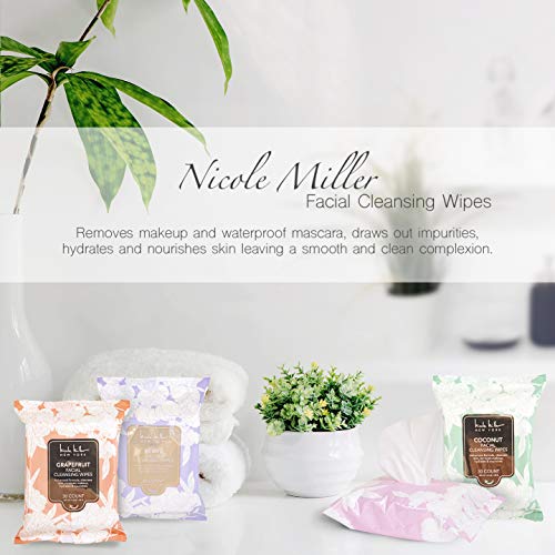 Nicole Miller 4 Pack Facial Wipes (30 Count Each) , 120 Facial Cleansing Cloths, Removes Makeup, Mascara, Dirt and Oil