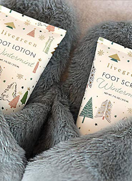 Live Green Bath and Body Gift Set- Foot Spa Set with Slippers, Scrub, and Lotion