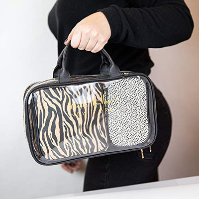 Nicole Miller Makeup Bag, Travel Toiletry Case, and 3 Piece Cosmetic Bag Set- Soft Train Bag with Smaller Makeup Organizer Bags (Animal Print)