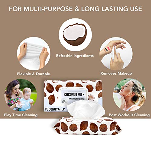 Body Prescriptions Coconut Milk with Vitamin C Wipes & Makeup Remover Wipes - 2 Pack (60 Count Each) of Gentle Facial Cleansing Wipes Flip Top Pack