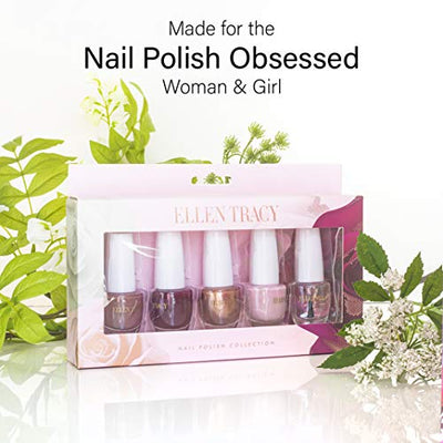 Ellen Tracy 5 Pack Nail Polish Collection - Fingernail Polish for Women and Girls, Glossy and Glitter Quick to Dry Nail Polish