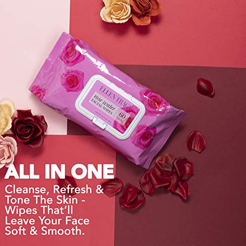 Ellen Tracy 2 Pack (60 Count Each) Face Wipes and Makeup Remover Wipes - Gentle, Facial Cleansing Wipes, Lightly Scented, Flip Top Pack - (Rose Water)