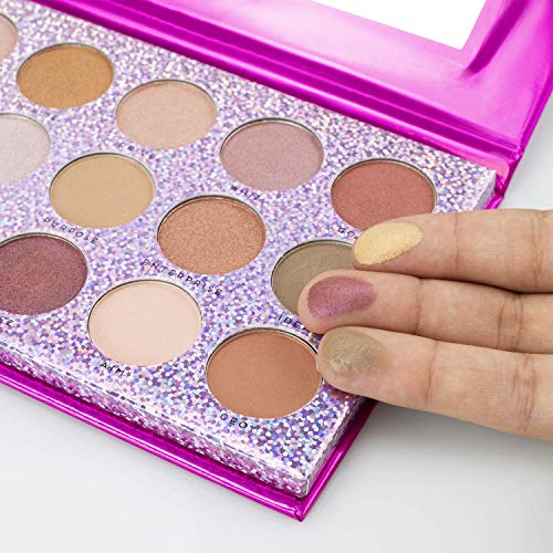 Nicole Miller Goal Digger Metallic Eye Shadow Palette with Mirror, Eye Makeup for Women, Makeup Set and Cosmetics for Girls, Metallic Eyeshadow Colors - 18 Neutral, Matte and Shimmery Shades