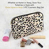 Once Upon A Rose 3 Pc Cosmetic Bag Set, Purse Size Makeup Bag for Women, Toiletry Travel Bag, Makeup Organizer, Cosmetic Bag for Girls Zippered Pouch Set, Large, Medium, Small (Black & Leopard)