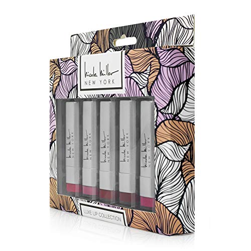 Nicole Miller Luxe Lip Collection - Set of Five Lipsticks, Smooth Highly Pigmented Lip Shades ( Matte and Shimmer Shades)