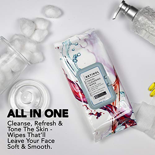 Body Prescriptions Single Pack (50 Count Each) Retinol Facial Cleansing and Gentle Make Up Remover Wipes Flip Top Pack