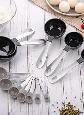 Cook with Color 12 PC Measuring Cups Set and Measuring Spoon Set/Stainless Steel Handles/Nesting Kitchen Measuring Set/Liquid Measuring Cup Set/Dry Measuring Cup Set (Black and White Collection)