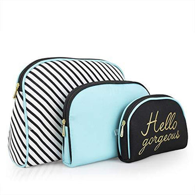 Once Upon A Rose 3 Pc Cosmetic Bag Set, Purse Size Makeup Bag for Women, Toiletry Travel Bag, Makeup Organizer, Cosmetic Bag for Girls Zippered Pouch Set, Large, Medium, Small (Hello Gorgeous Blue)
