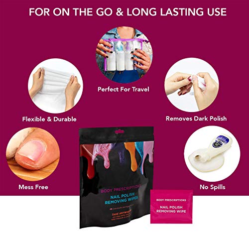 40 Nail Polish Remover Wipes - 2 pack (20 Count Each) of Nail Polish Remover Wipes Individually Wrapped by Body Prescriptions (Purple Packaging)