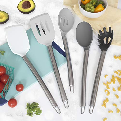 Cook with Color Silicone Cooking Utensils, 5 Pc Kitchen Utensil Set, Easy to Clean Silicone Kitchen Utensils, Cooking Utensils for Nonstick Cookware, Kitchen Gadgets Set