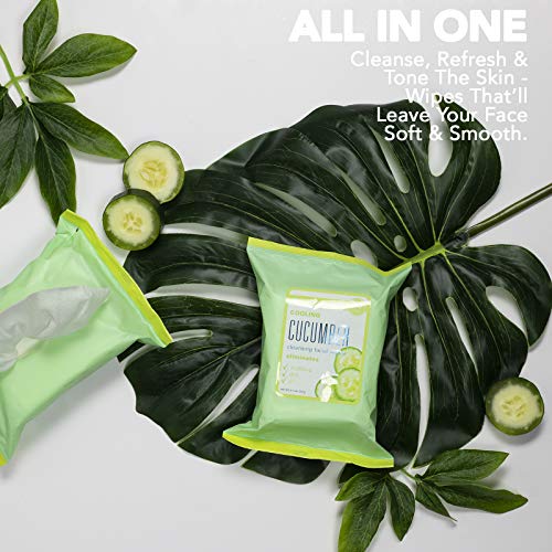 Body Prescriptions Face Wipes & Makeup Remover Wipes - 4 Pack (30 Count Each) of Gentle Facial Towelettes (Cooling Cucumber)