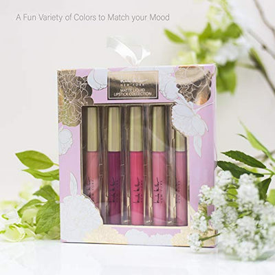 Nicole Miller 5 Pack Matte Liquid Lipstick Collection (Gold Packaging)