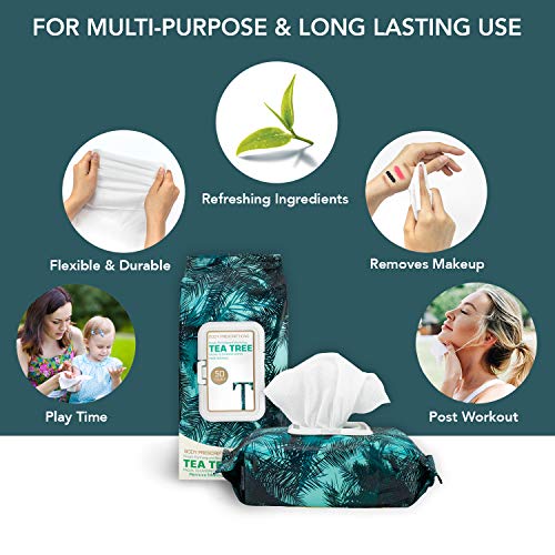 Body Prescriptions Single Pack (50 Count Each) Tea Tree Facial Cleansing and Gentle Make Up Remover Wipes Flip Top Pack
