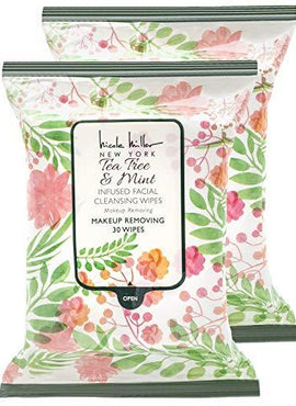 Nicole Miller 2 Pack (30 Count Each) Tea Tree and Mint Facial Cleansing and Make Up Remover Wipes