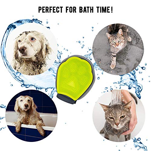 Precious Tails Grooming Mit for Dogs and Cats, Double Sided Pet Grooming Glove (Green and Gray)