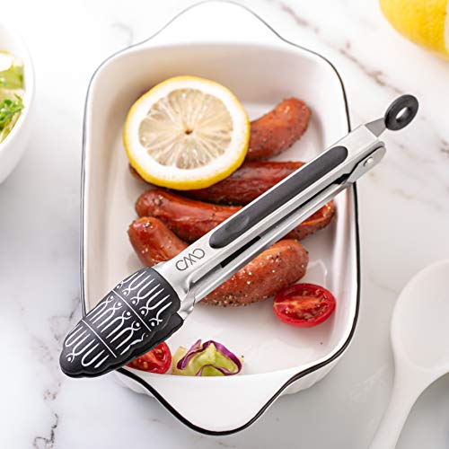 Cook With Color Set of Five MINI Kitchen Utensil Set - Silicone Kitchen Tools, Whisk, Tong, Spatula, Spoonula and Spoon (Black and White Collection)