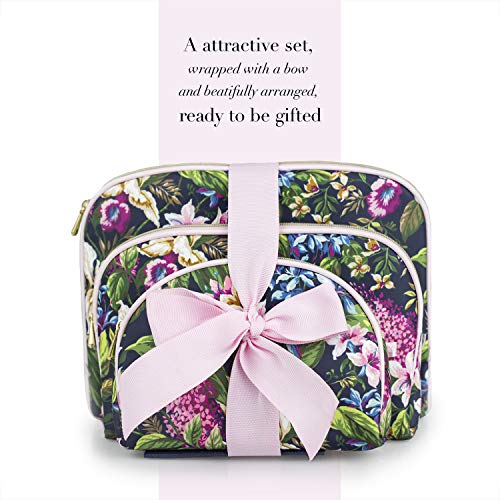 Once Upon A Rose 3 Pc Cosmetic Bag Set, Purse Size Makeup Bag for Women, Toiletry Travel Bag, Makeup Organizer, Cosmetic Bag for Girls Zippered Pouch Set, Large, Medium, Small (Forest Floral)