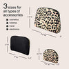 Once Upon A Rose 3 Pc Cosmetic Bag Set, Purse Size Makeup Bag for Women, Toiletry Travel Bag, Makeup Organizer, Cosmetic Bag for Girls Zippered Pouch Set, Large, Medium, Small (Black & Leopard)