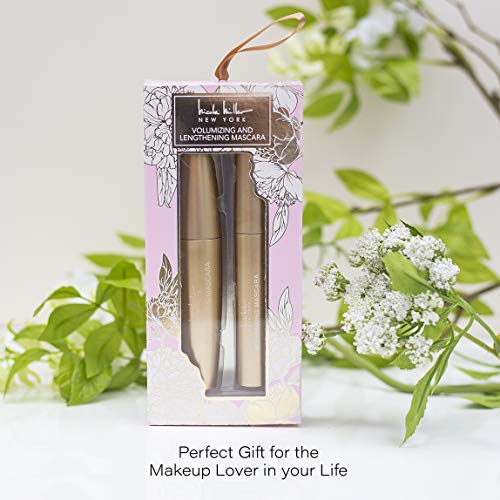 Nicole Miller Set of 2 Mascaras, Lengthening and Volumizing Two Piece Mascara Gift Set for Women and Girls (Floral Pink Package)