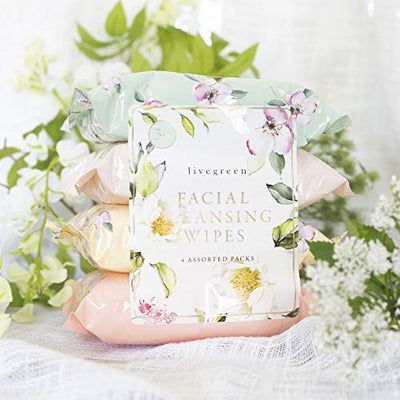 Live Green Facial Cleansing Wipes, 4 Assorted Packs, 30 Wipes Each Pack, Sweet Jasmine, Island Coconut, Rose Gardenia, Pink Grapefruit Fragrances