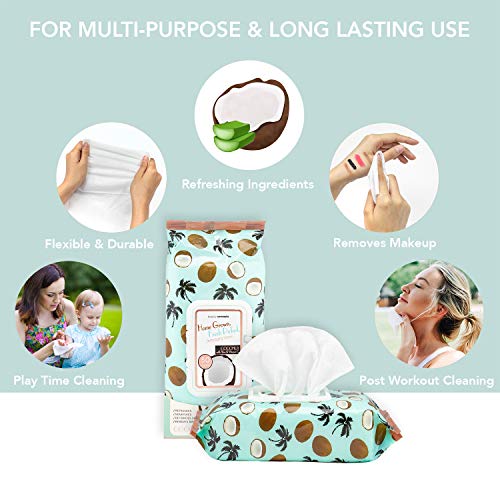 B.C. Beauty Concepts Makeup Remover Wipes, 50 Facial Cleaning Cloths, Gentle Facial Wipes Removes Makeup Mascara Dirt and Oil, Flip Top Pack (Coconut with Aloe & Vitamin C)