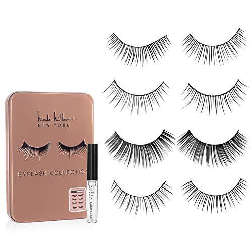 Nicole Miller Faux Eyelash Collection with Lash Glue in Tin Case, Set of Four False Lashes (Rose Gold Tin)