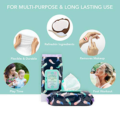 Beauty Concepts 2 Pack (60 Count Each) Sea Salt and Coconut Facial Cleansing and Gentle Make Up Remover Wipes Flip Top Pack