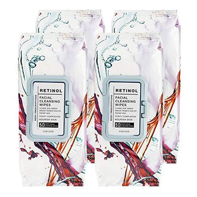 Body Prescriptions 4 Pack (50 Count Each) Retinol Facial Cleansing and Gentle Make Up Remover Wipes Flip Top Pack