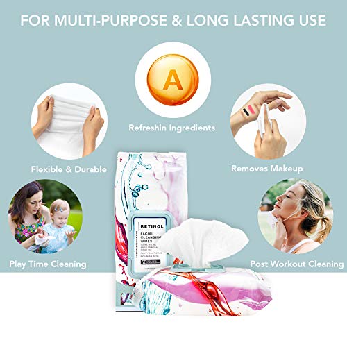Body Prescriptions Single Pack (50 Count Each) Retinol Facial Cleansing and Gentle Make Up Remover Wipes Flip Top Pack