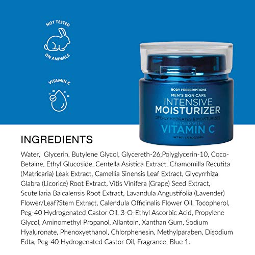 Body Prescriptions Men's Skin Care Facial Moisturizer, Night Cream Infused with Vitamin C