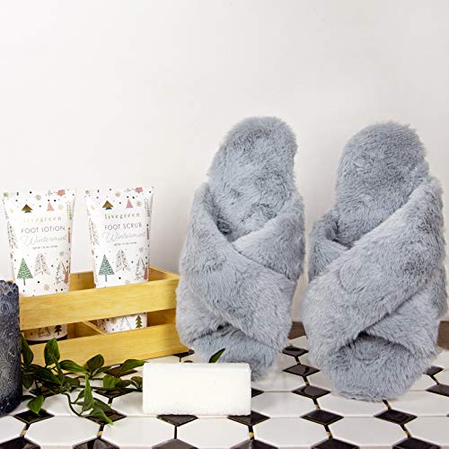 Live Green Bath and Body Gift Set- Foot Spa Set with Slippers, Scrub, and Lotion