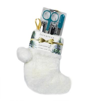 Live Green Holiday Manicure Set- 4 Piece Grooming Set with Nail Clippers, Scissors, and File in a Stocking