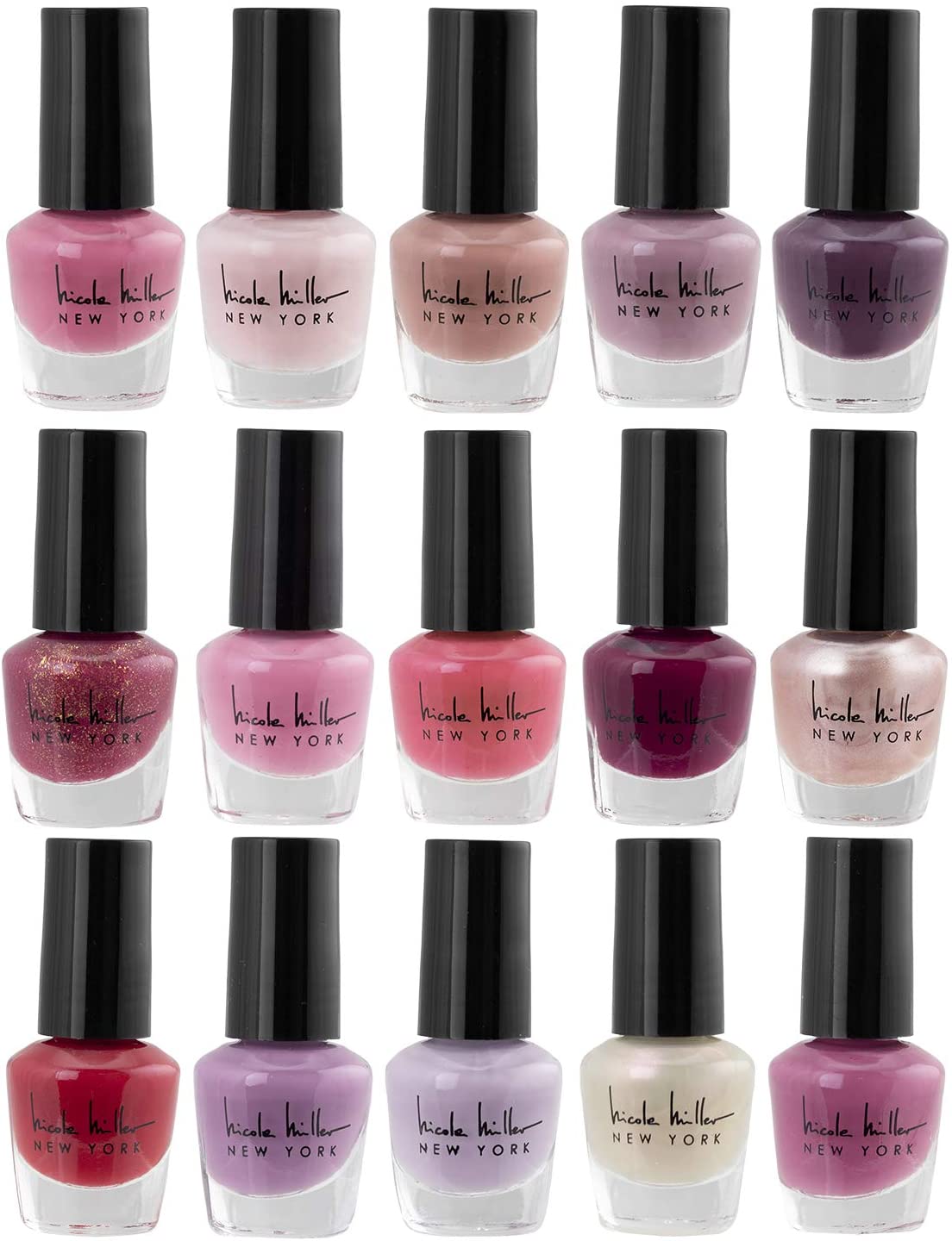 Nicole Miller Nail Polish Set, 15 Mini Nail Polish Colors, Polish Kit for Fingernails and Toenails