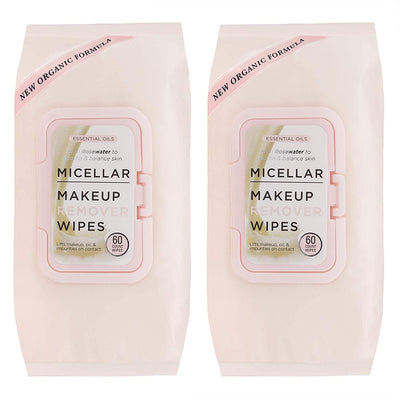Essential Oils - 2 Pack (60 Count Each) Micellar Makeup Remover Facial Wipes