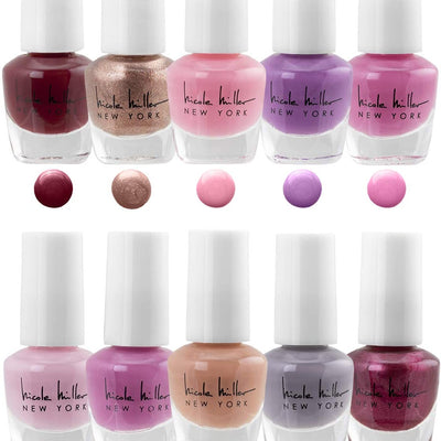 Nicole Miller Nail Polish Set, 10 Mini Nail Polish Colors, Polish Kit for Fingernails and Toenails, 0.12 Fl Oz Each
