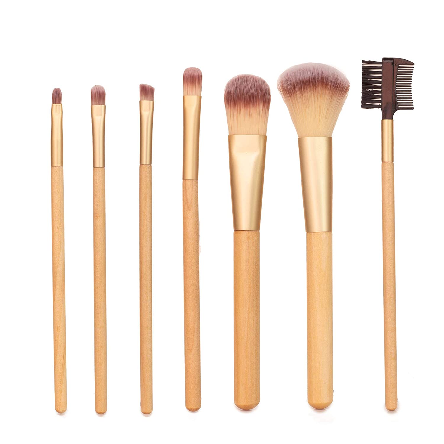 Live Green Makeup Brush Collection, 7 Piece Makeup Brush Gift Set, Powder Brush, Foundation Brush, Eye Shadow Brush, Concealer Brush, Eyeliner Brush, Angled Eye Shadow Brush and Duo Brow Comb Brush