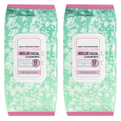 Body Prescriptions - 2 Pack (60 Count Each) Fresh and Clean Micellar Facial Cleansing Wipes
