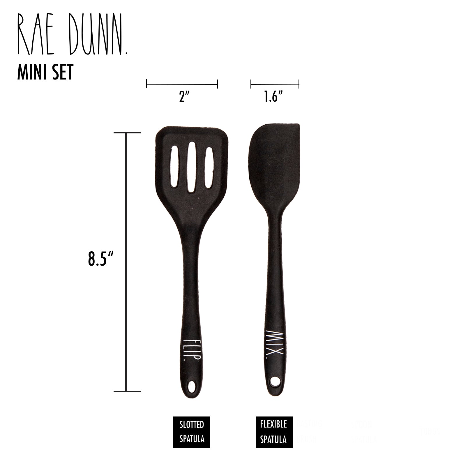 Rae Dunn Everyday Collection 2 Piece Mini Spatula Set, Silicone Kitchen Tools, Spatula and Slotted Spatula